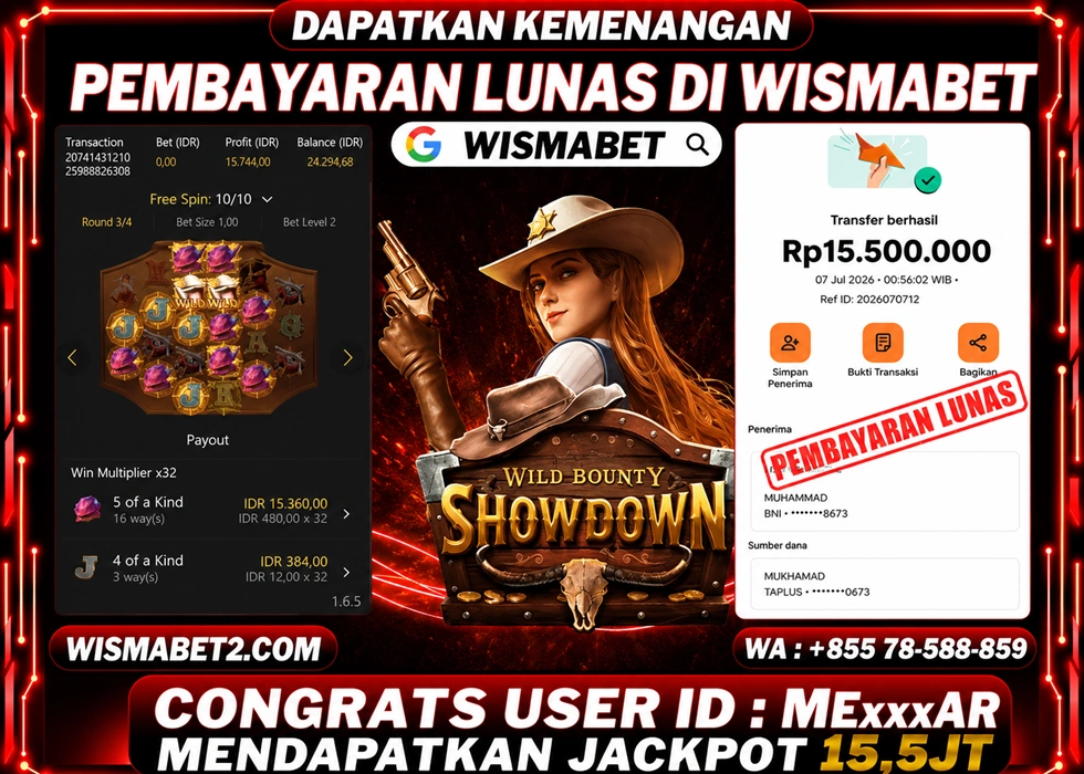 WISMABET - BUKTI KEMENANGAN Wild Bounty Showdown Rp15,500,000,- LUNAS